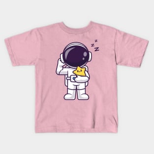 Cute Astronaut Sleepy Holding Cute Star Cartoon Kids T-Shirt